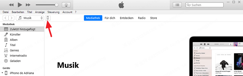 iPhone Symbol auf iTunes klicken