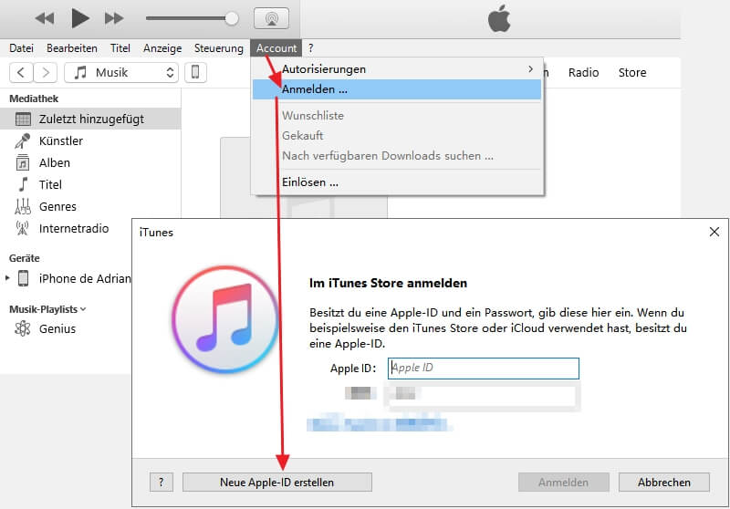 apple id erstellen ohne apple gerät mit iTunes