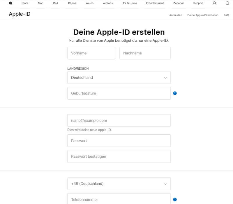 Informationen für Apple ID eingeben