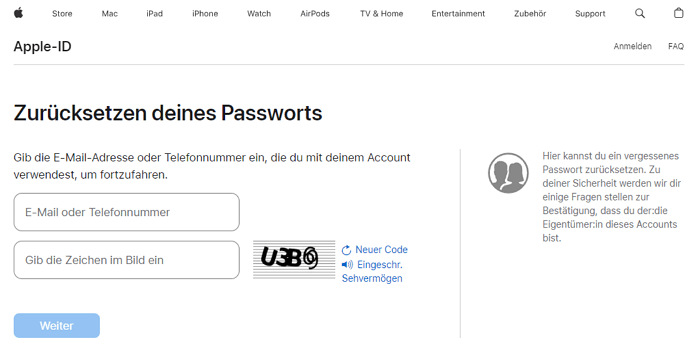 mit Apple ID verbundene Telefonnummer eingeben