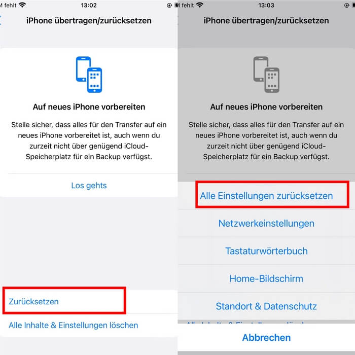 iPhone-Einstellungen zurücksetzen