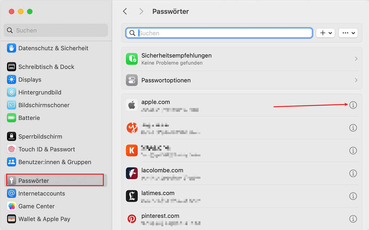 auf dem Mac gespeicherte Passwörter anzeigen