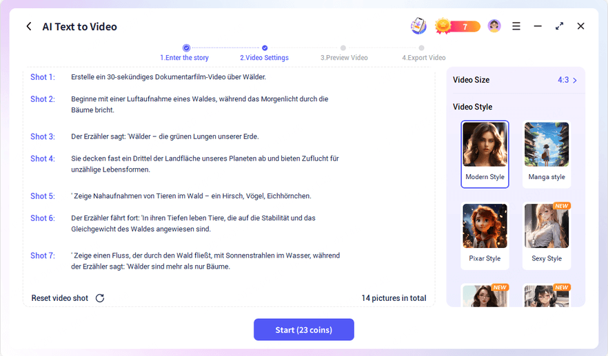 Videogröße & Videostil anpassen