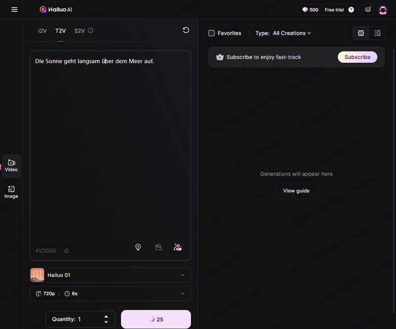Prompt in Hailuo AI eingeben