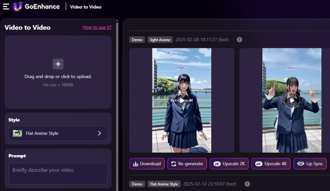 GoEnhance AI Video zu Video