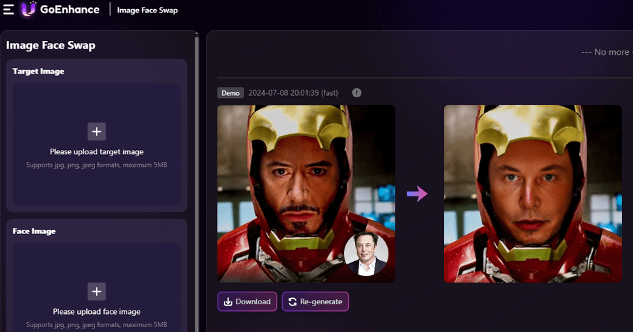 GoEnhance AI Bild Gesicht tauschen