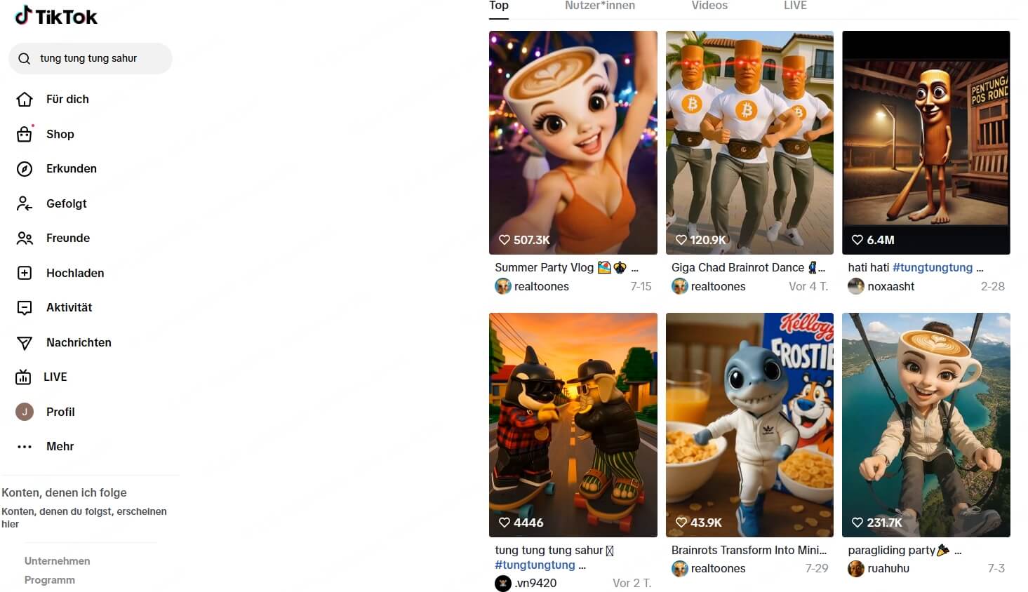Beliebte Tung Tung Tung Sahur Video bei TikTok