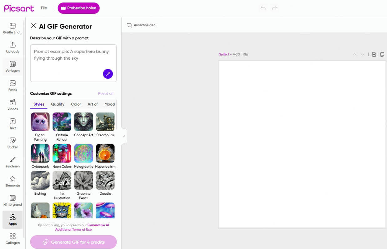Mit Picstart KI GIF erstellen