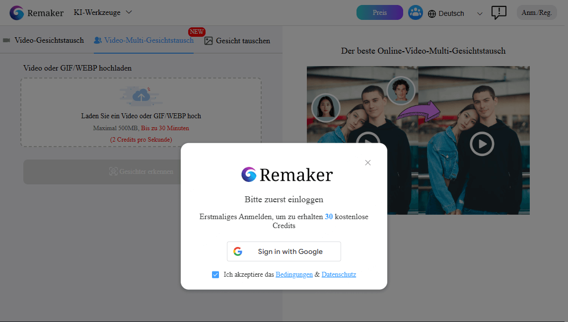 Bei Remaker anmelden