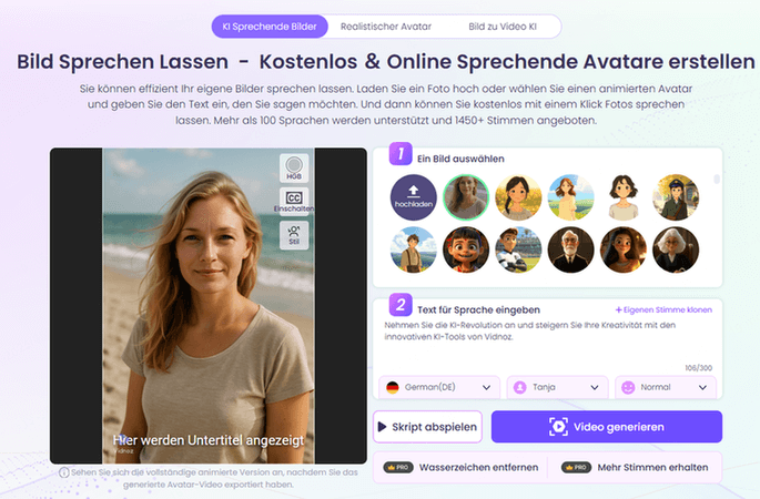 Bild mit Vidnoz AI reden lassen