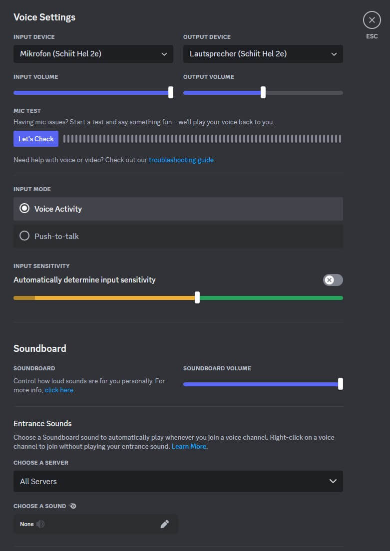 Discord-Mikrofon-Einstellungen