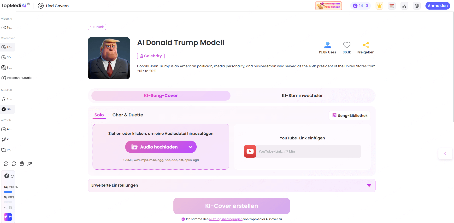 topmediai - Laden Sie den gewünschten Song (MP3 oder WAV) hoch.