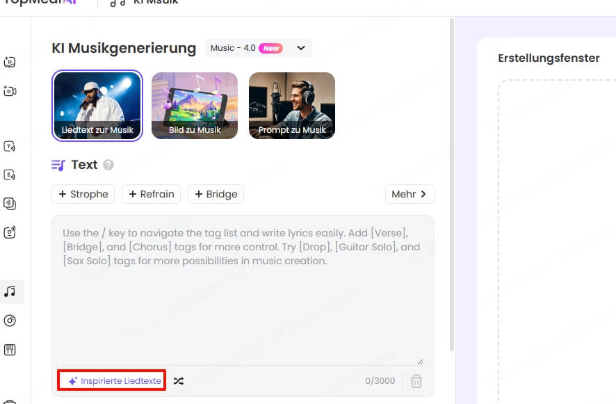 Topmediai Liedtext zu Musik