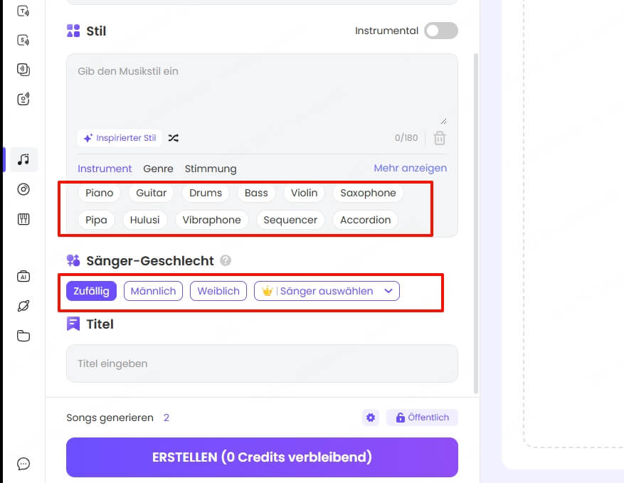 Musik Stil auswählen