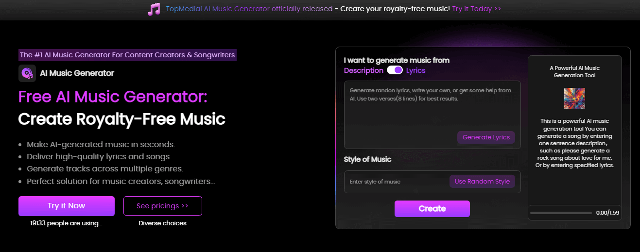 TopMediai AI Song Generator mit Text