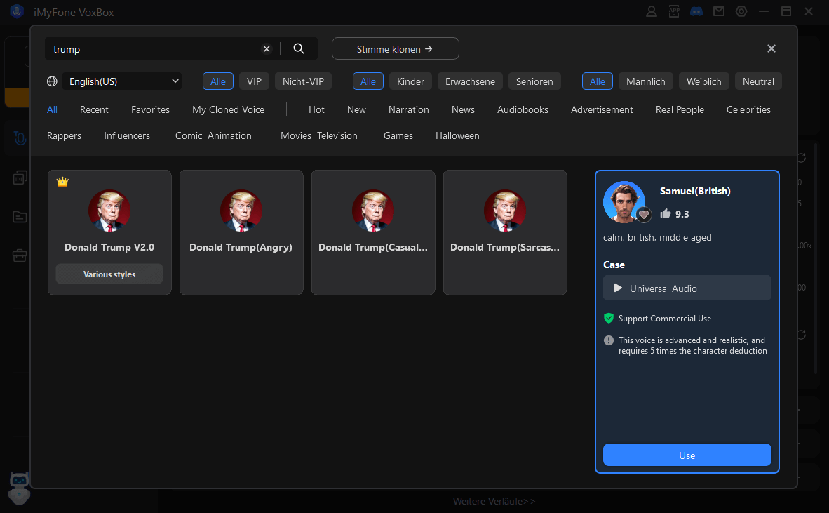 VoxVox - Trump KI Stimme erstellen