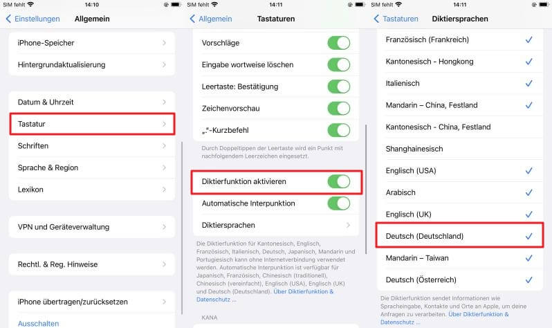 diktierfunktion in iphone aktivieren