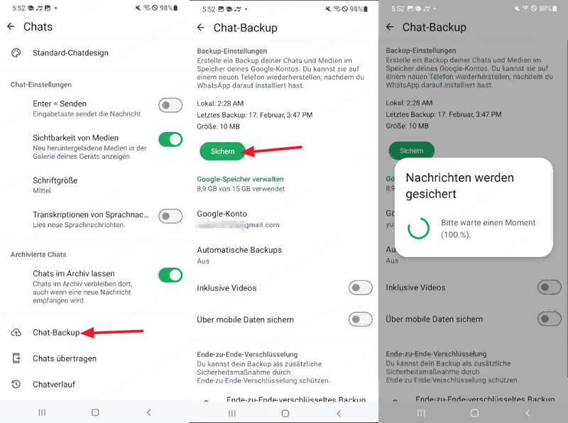 WhatsApp-Chat-Backup Backup auf Google Drive
