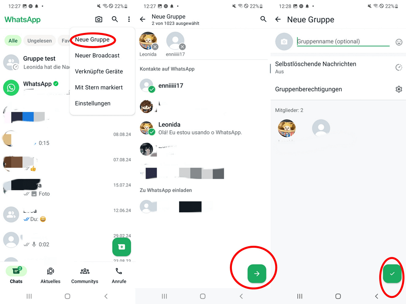 gruppe bei whatsapp auf Android erstellen