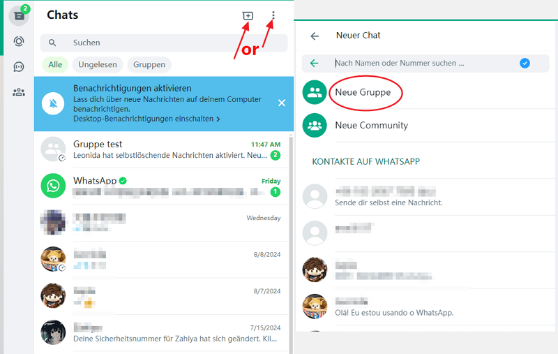neue gruppe bei whatsapp web