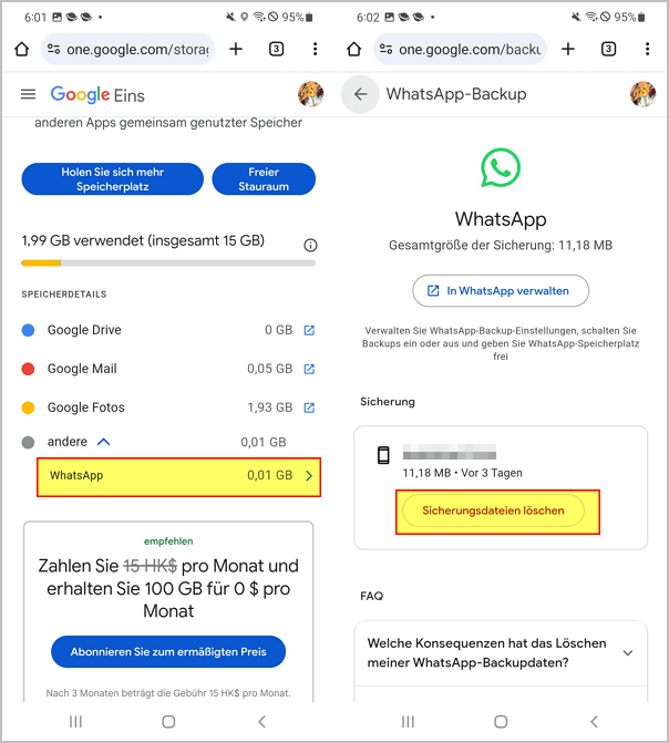 google drive backup whatsapp löschen