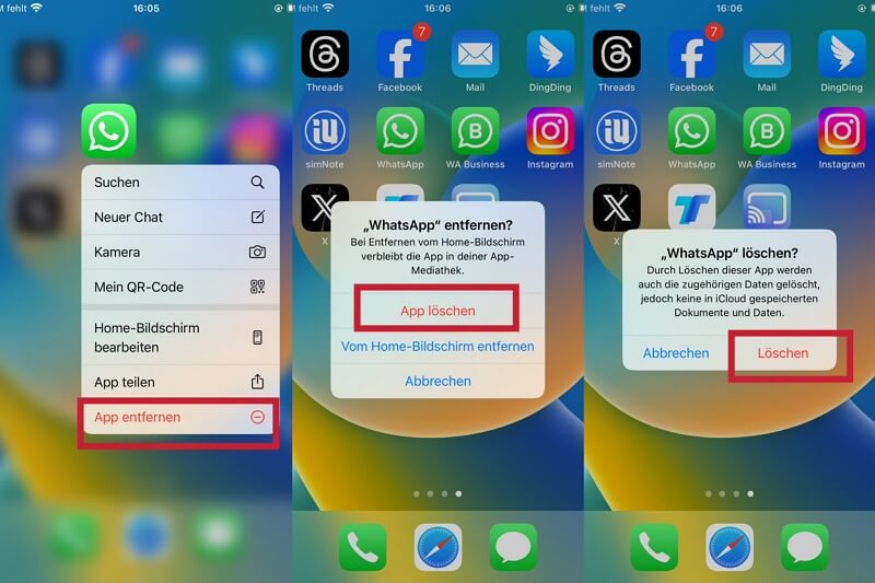 beim iPhone WhatsApp deinstallieren