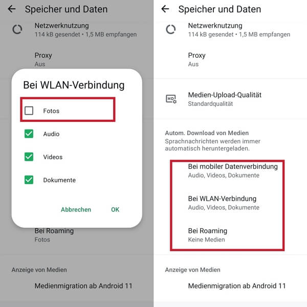 WhatsApp autom download von bilder deaktivieren