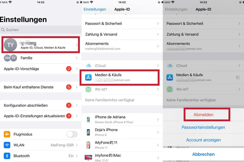 beim Medien & Käufe Apple ID abmelden