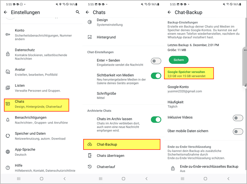 WhatsApp Google Speicher verwalten