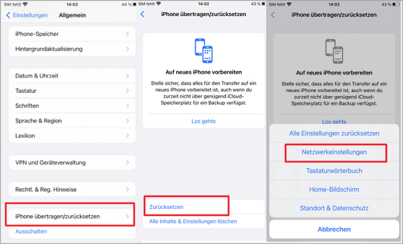 Outlook Probleme iPhone - Netzwerkeinstellungen zurücksetzen