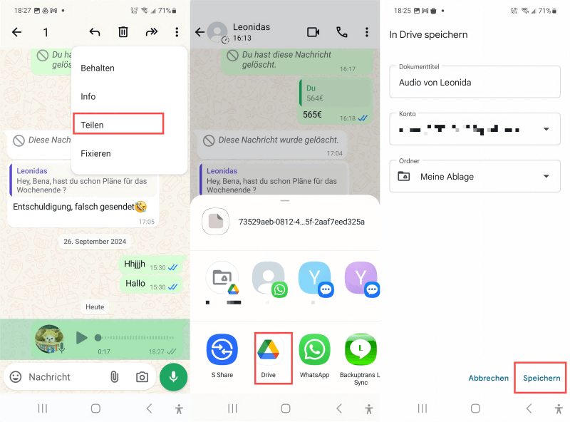 WhatsApp Audio auf Google Drive speichern