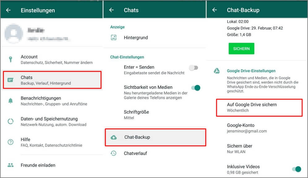 WhatsApp-Chat-Backup Backup auf Google Drive