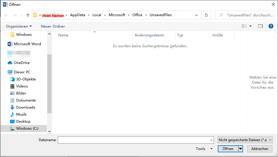 Finden Ihr nicht gespeichertes Word Dokument