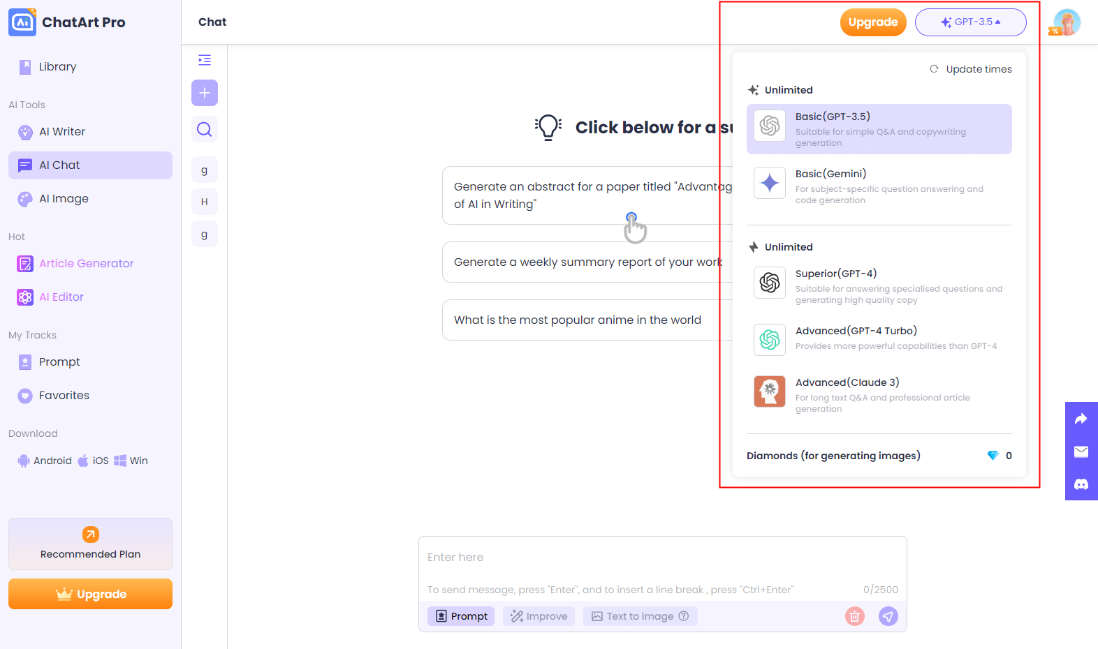 Verfügbare KI-Modelle im AI-Chat von ChatArt