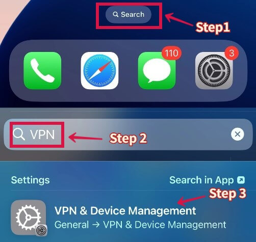 auf VPN & Geräteverwaltung suchen