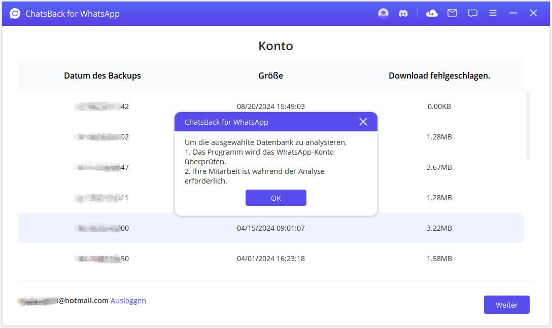 ChatsBack analysiert Ihr WhatsApp Backup