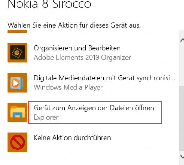 wählen Sie die Option „Gerät zum Anzeigen der Dateien öffnen“