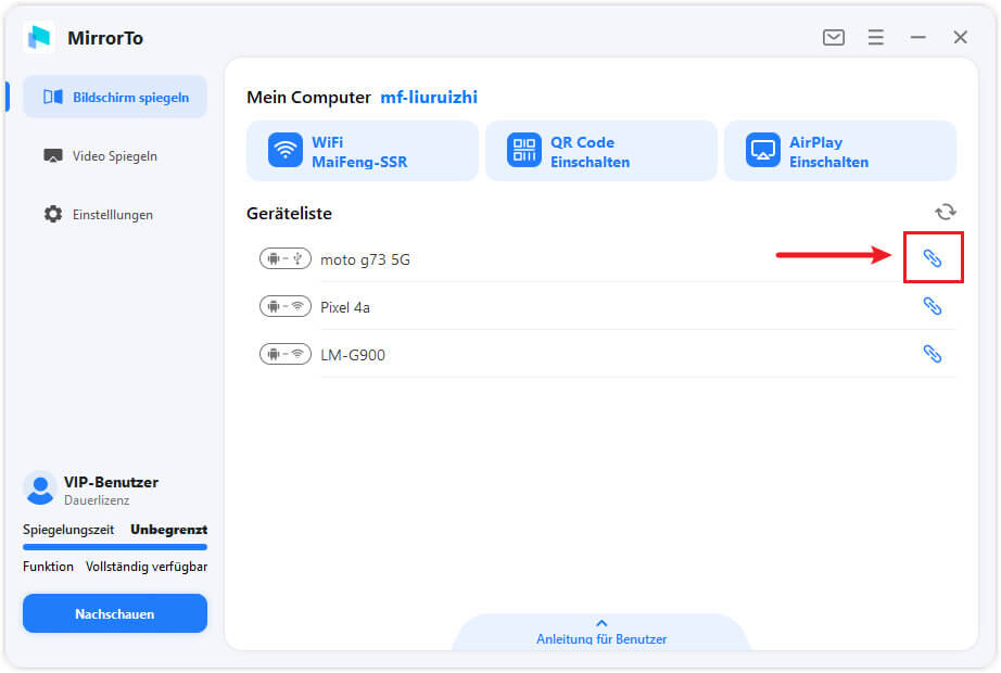 Wählen Sie das zu verbindende ios-Gerät aus