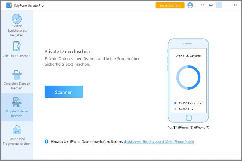 iPhone Speicher Systemdaten löschen mit iMyFone Umate Pro