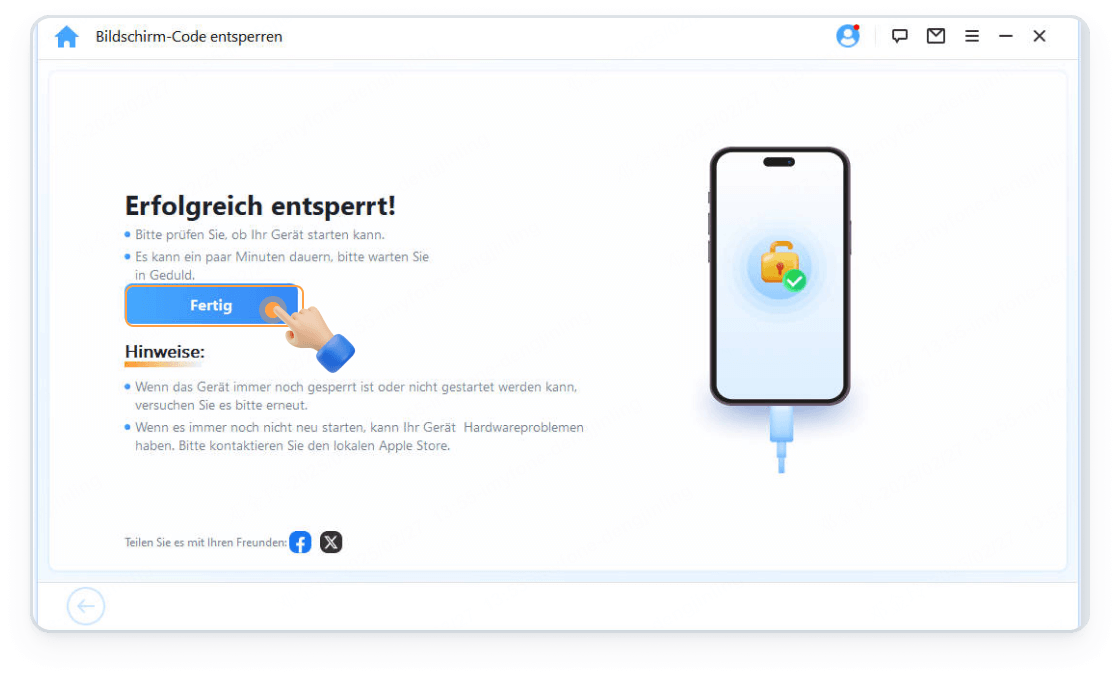 iPhone ohne Code erfolgreich entsperrt