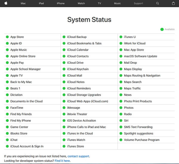 Überprüfen Sie Apples Server