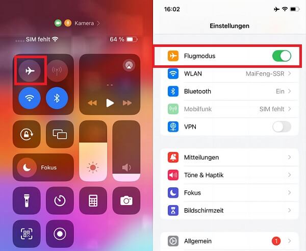 Flugmodus auf Ihrem iPhone deaktivieren
