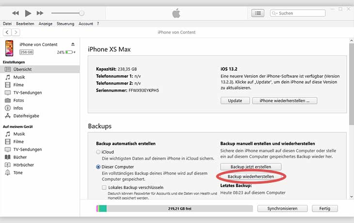 iPhone über iTunes wiederherstellen