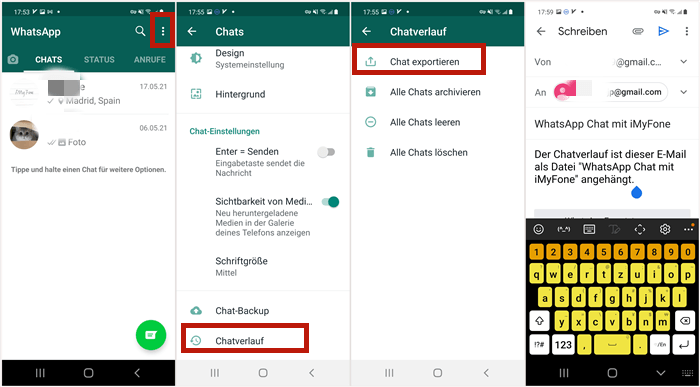WhatsApp Chats vom Android per E-Mail exportieren