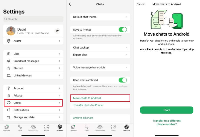 overføre WhatsApp fra iPhone til Android med kabel