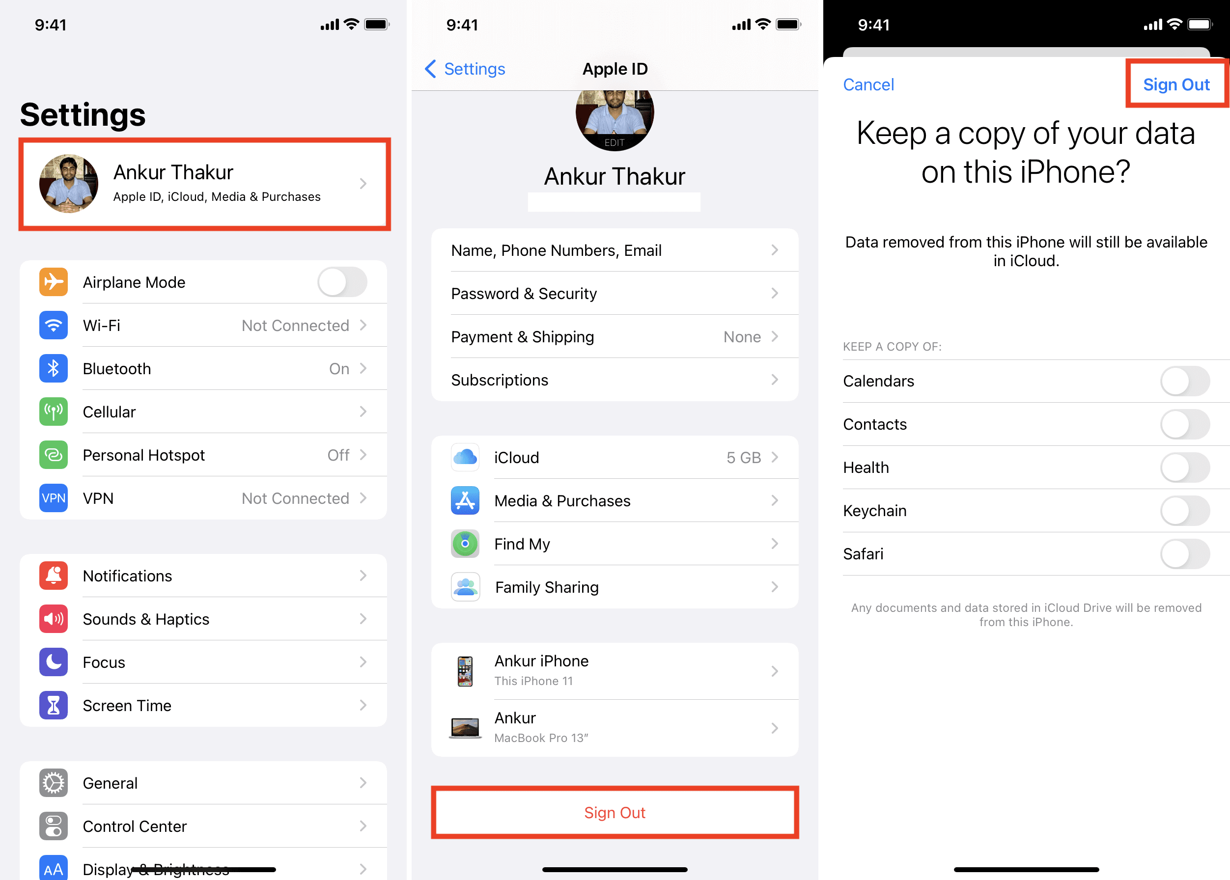 Log ud af Apple-id
