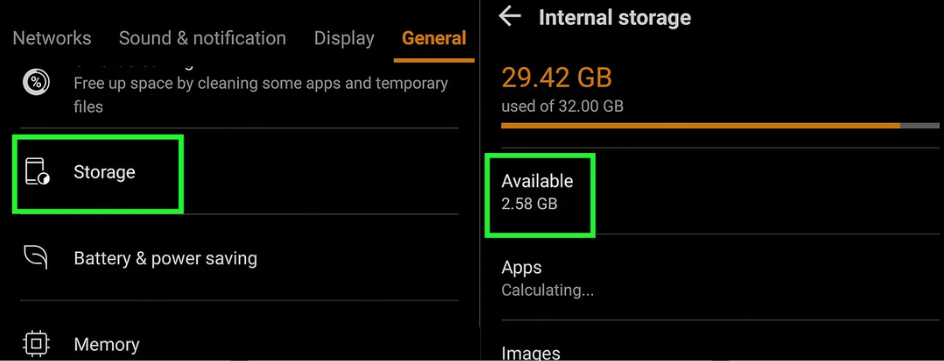 Tjek lagerpladsen på Android