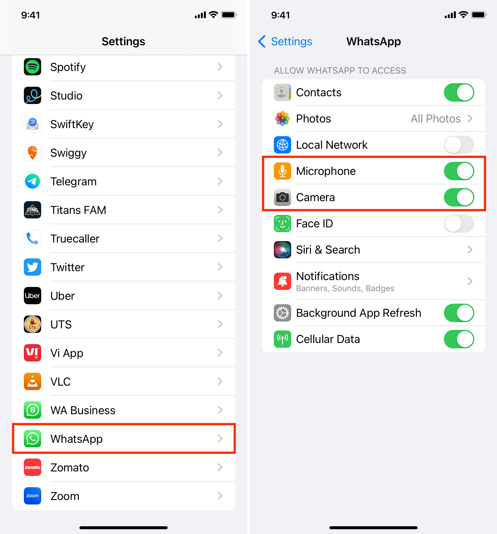 kontroller WhatsApp-tilladelser på iPhone