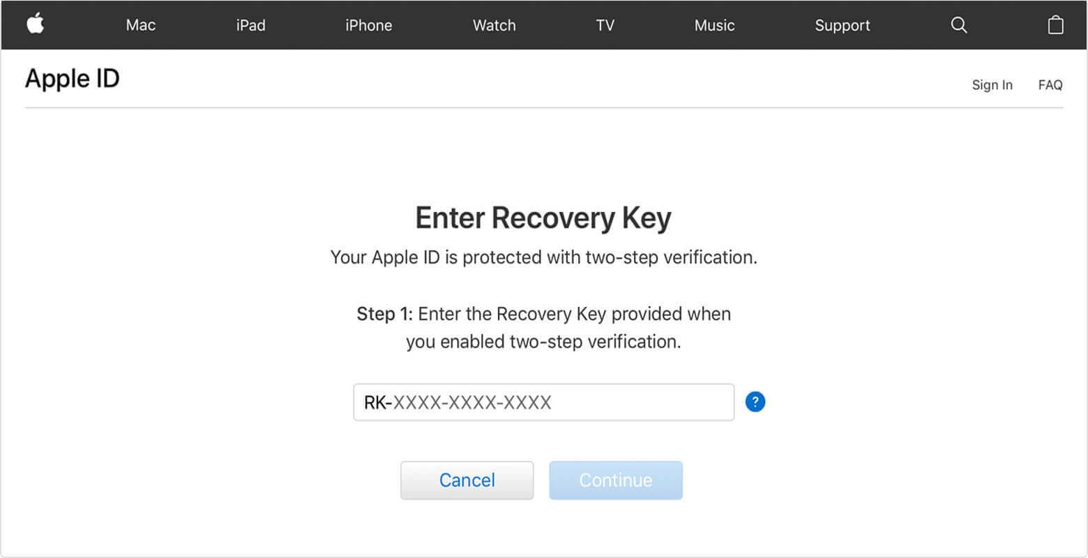 Gendannelsesnøgler til Apple ID