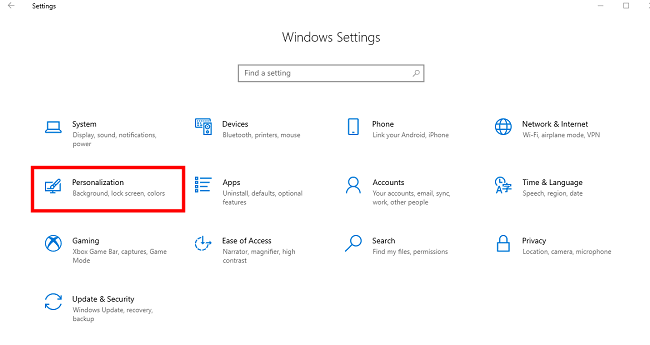 Windows indstillinger personlige indstillinger